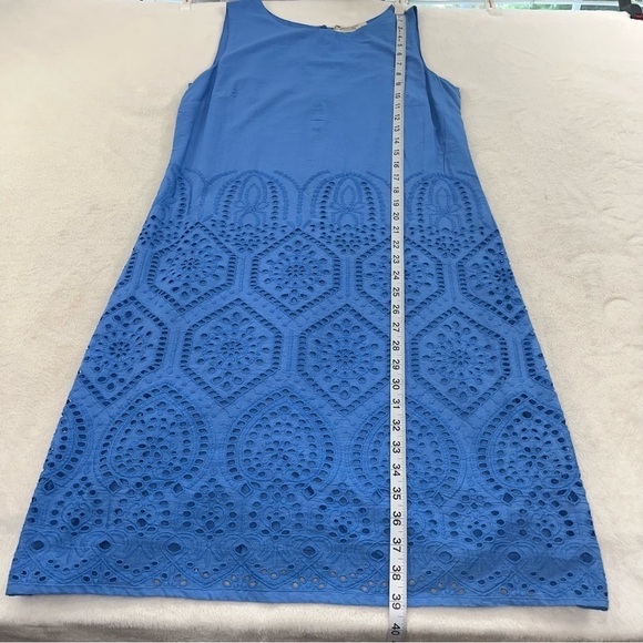 ORIENTIQUE Naturally Australian Blue Cotton Eyelet Crochet Embroidered Dress S - Picture 8 of 10